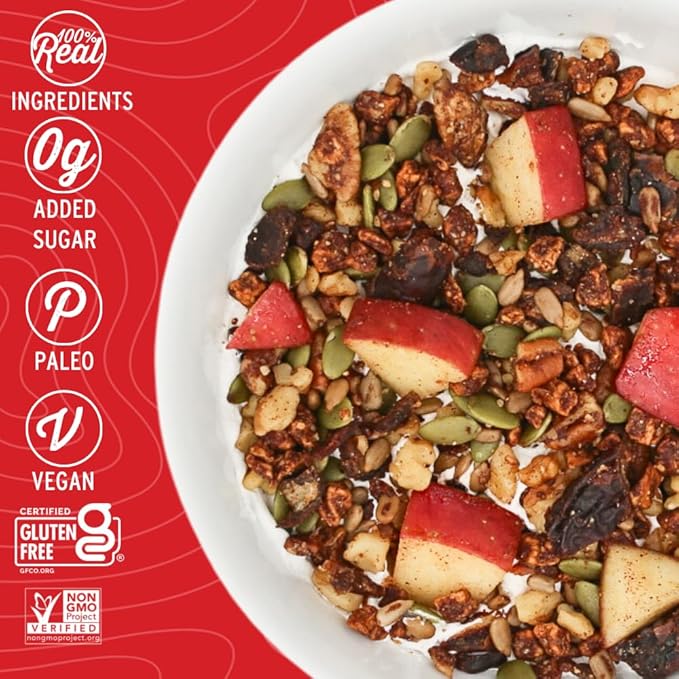 Wildway Keto Granola | Apple Cinnamon | Grain-Free, Certified Gluten-Free Cereal | Vegan, Low Carb | No Sugar Added | Paleo-Friendly | Non-GMO Fruit & Nut Clusters | Nutrient-Rich Snack | 8 oz, 3 Pack