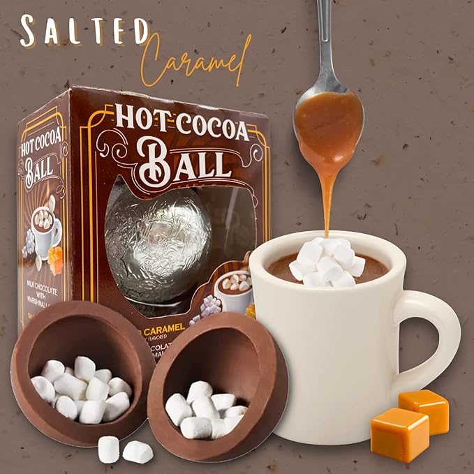 Needzo Hot Chocolate Melting Balls Assorted Variety with Salted Caramel, Peppermint, and Classic Flavors, Bulk Cocoa with Mini Marshmallows Inside, Cute Candy Stocking Stuffers Party Favor Pack of 3