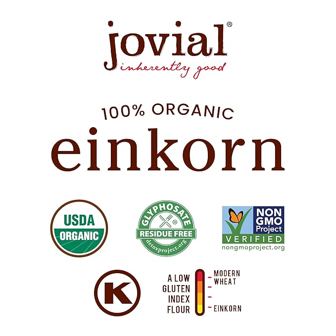 Jovial Organic Einkorn Whole Wheat & Unbleached All Purpose Flour - Bread Baking Flour for Sourdough, High Protein, Non-GMO, Organic Pizza & Pasta Flour, European Italian Flour - 32 Oz, 2 Pack