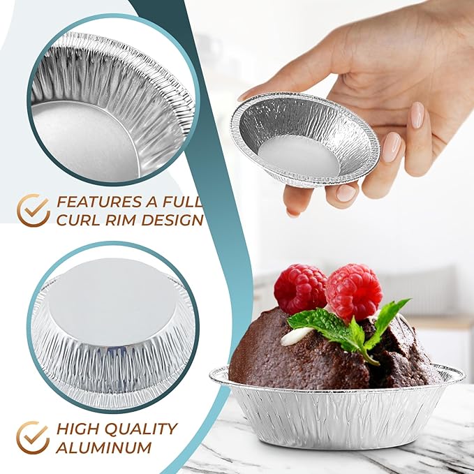 LEGLO 100 Pcs Disposable Egg Tart Tins - 2.9" Aluminum Mini Pie Tins, Quality and Durable Material, Easy to Use and Oven Safe, Moisture and Odor Resistant, Good for Fruit, Pastry, Meat, and Pot Pies