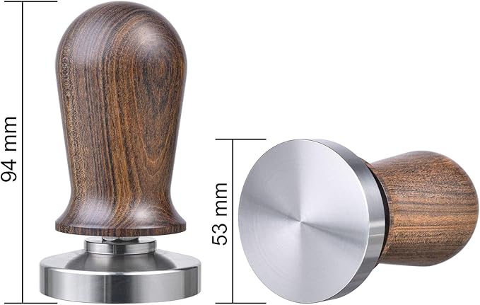 53mm Calibrated Espresso Tamper, Calibrated Coffee Tamper with Spring Loaded Wooden Handle Stainless Steel Flat Base, Professional Barista Espresso Hand Tamper