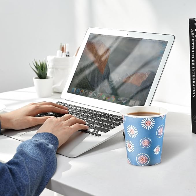300 Pack Paper Cups 8 oz, Disposable Coffee Cups, Paper Coffee Cups 8 oz, Colourful Hot/Cold Beverage Drinking Cup for Water Juice or Tea, Office Party Home Travel - Daisy