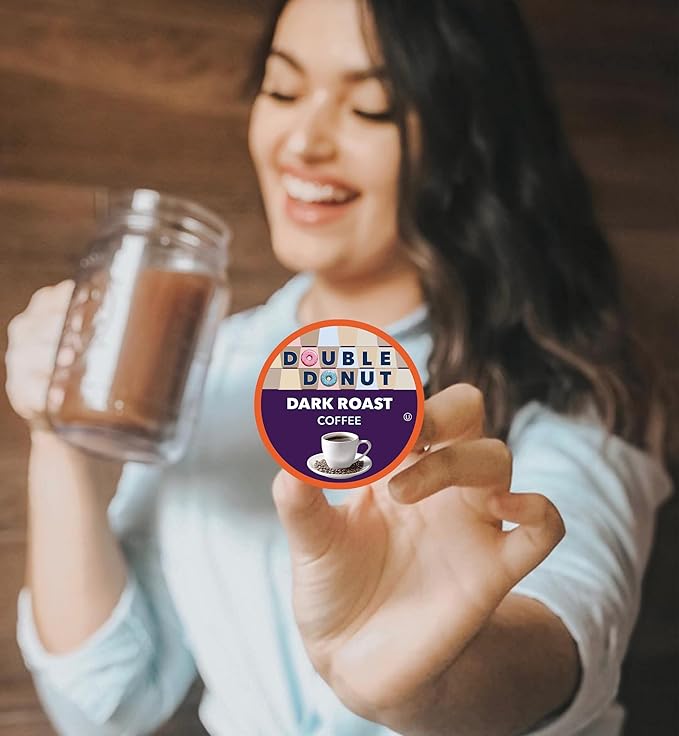 Double Donut Coffee Dark Roast Coffee Pods, Extra Bold Blend Coffee, Compatible with Keurig K Cups Brewers, 20 Count 20 Count