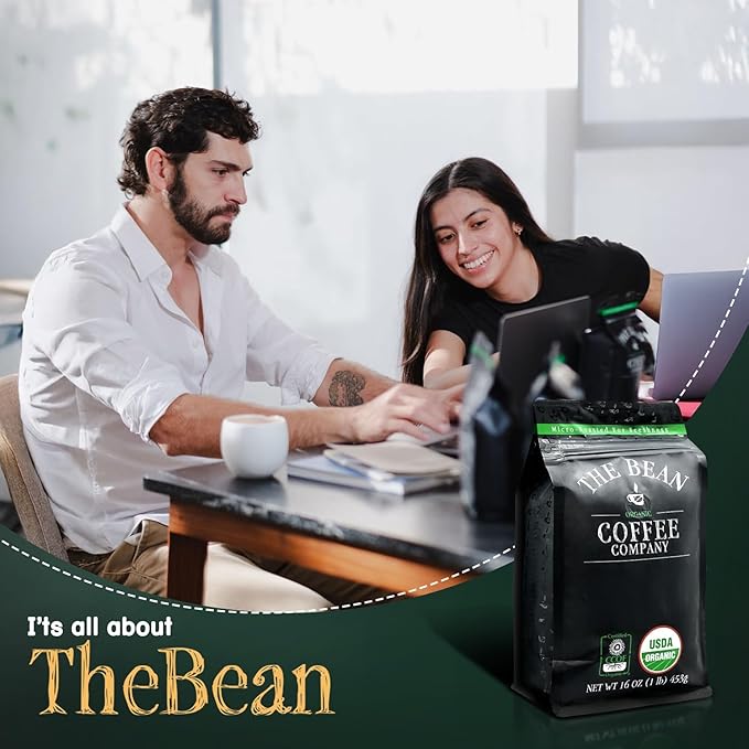 The Bean Organic Coffee Company Suzi's Power Bean, Dark Roast, Ground Coffee, 5-Pound Bag,Café molido tostado organico