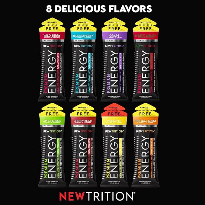 NewTrition® Extra Strength Energy Shots, 250mg Caffeine Energy Shots with Vitamin B & Amino Acids, Sugar-Free Vitamin Energy Shot, 1.7 fl oz (Pack of 6, Pineapple)