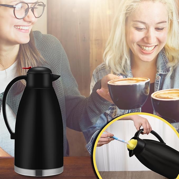 Nuogo 2 Pcs 102 oz Thermal Coffee Carafe Insulated Stainless Steel Carafe Double Walled Vacuum Coffee Thermal Pot with Brush for Home Office Use Keep 24 Hours Hot Water Tea(Silver, Black)