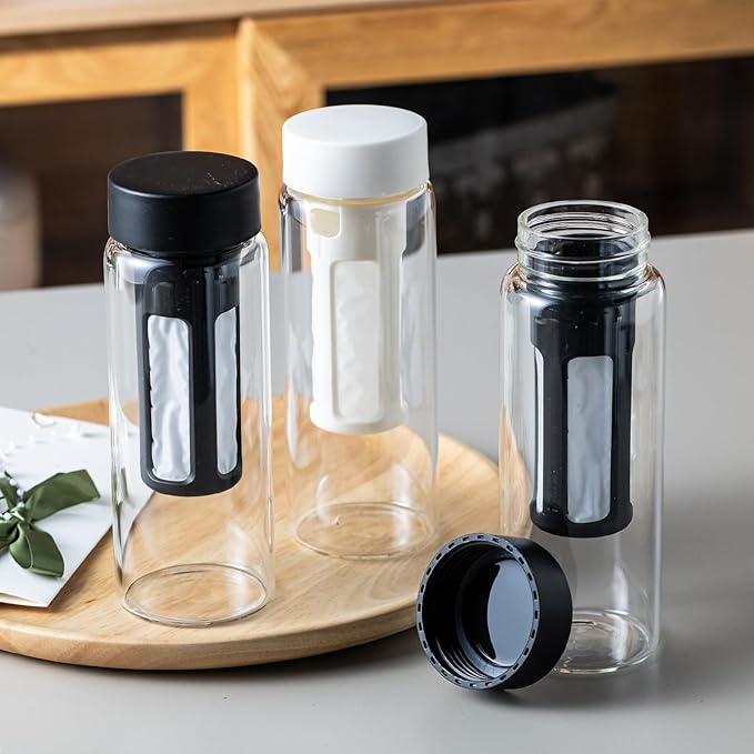 19oz Cold Brew Bottle, Cold Brew Maker with Removable Filter, BPA - Free Portable Cold Brew Tea Bottle for Iced Tea, Cold Brew & Fruit Infusion (Black)