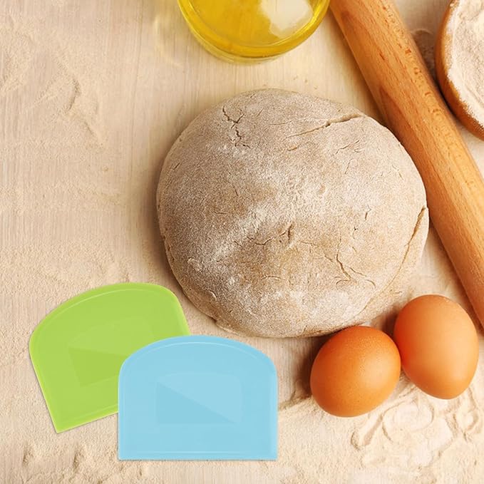 4 Pieces Food Scraper, Flexible Dough Scraper, Dough Scraper for Sourdough, Multifunctional Kitchen Scraper Tool, Baking Scraper, Bread Dough Cutter, Cake Smoother for Icing (White, Green, Blue, Pink)