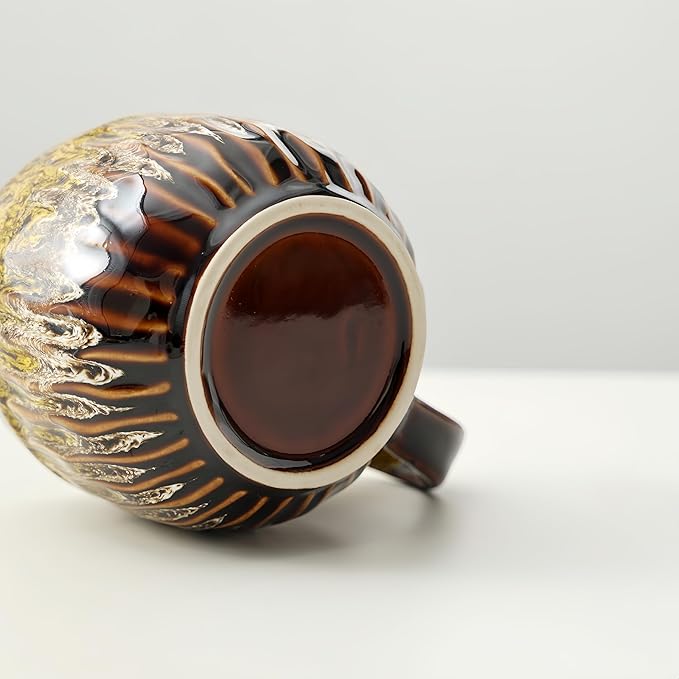 20oz Raku Glaze Coffee Mug - Unique Handcrafted Look Ceramic Cup, Large Tea Mug, Microwave & Dishwasher Safe (yellow)