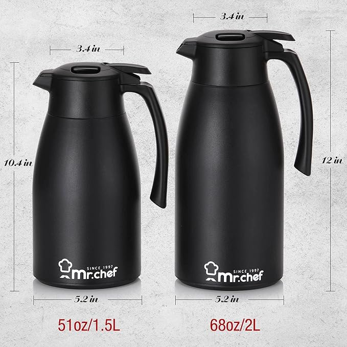 SINCE 1997 MR.CHEF 51Oz Thermal Coffee Carafe, Insulated Stainless Steel for Keeping Hot/Double Walled Vacuum (White, 1.5L)