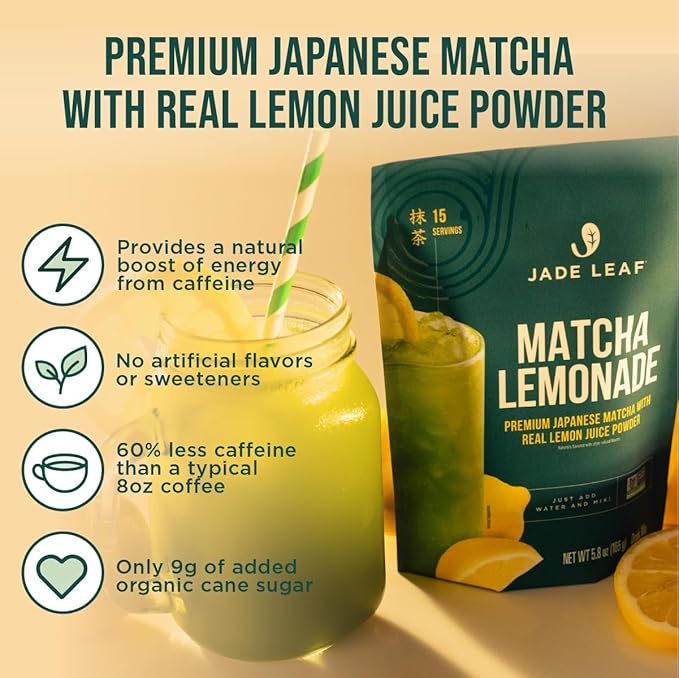 Jade Leaf Matcha Organic Premium Ceremonial Grade Matcha Green Tea Powder - Japanese - Culinary, Ingredient, Ceremonial Barista Teahouse, Latte, Collagen, 5.8 Ounce (Pack of 1), Matcha Lemonade