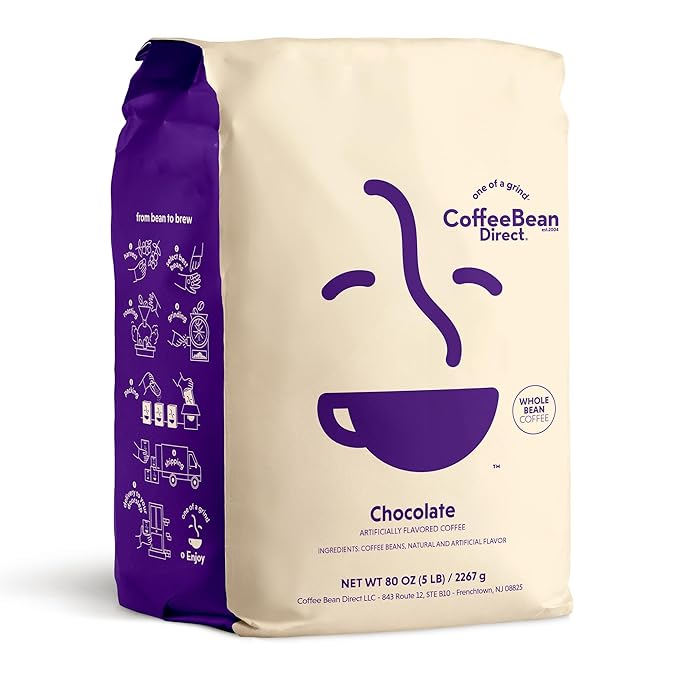 Coffee Bean Direct Chocolate Flavored, Whole Bean Coffee, 5 Pound Bag (Pack of 1)
