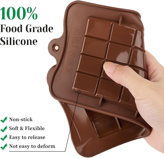 4 PCS Break-Apart Chocolate Molds, Non-Stick Chocolate Bar Molds Silicone Candy Bar Molds for Protein Energy Bar