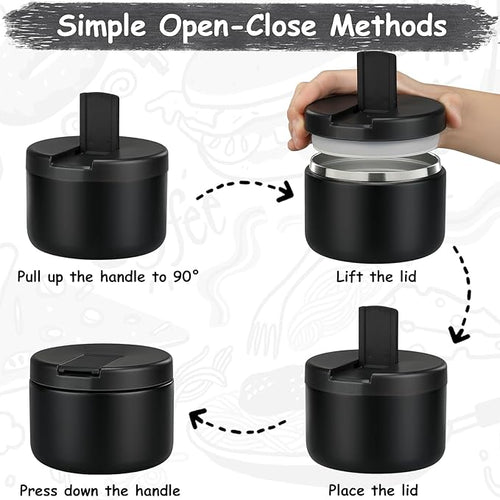 12oz Insulated Vacuum Food Jar with Buckle Lid Wide Mouth Soup Thermo for Hot Food Kids Leakproof Stainless Steel Lunch Container- Black- 1Pack