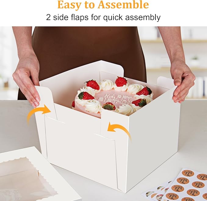 15 PCS Cake Boxes 8 Inch, 8x8x8 Inch Cake Box, 8 Inch Cake Box with Window, White Bakery Boxes, Large Baking Boxes, Cajas Para Pasteles, 8x8 Cake Boxes for Birthday, Wedding, Party, Business