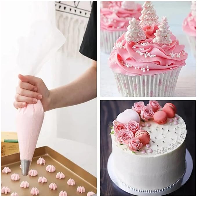 21 inch Large Piping Bags, AMBESTAR 100 Pcs Big Tipless Clear Plastic Disposable Pastry Bags for Frosting Decorating Cake Cupcake Cookie, Pro Long Thick Pastry Bag Essential Baking Tools