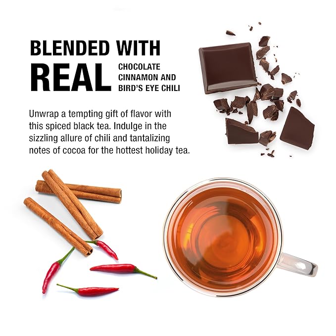 Tiesta Tea - Sexy Hot Christmas, Loose Leaf, Cocoa Chili Black Tea, Premium Blend, High Caffeinated Spicy Black, Make Hot or Iced Tea & Brews Up to 200 Cups, 16oz Resealable Bulk Pouch