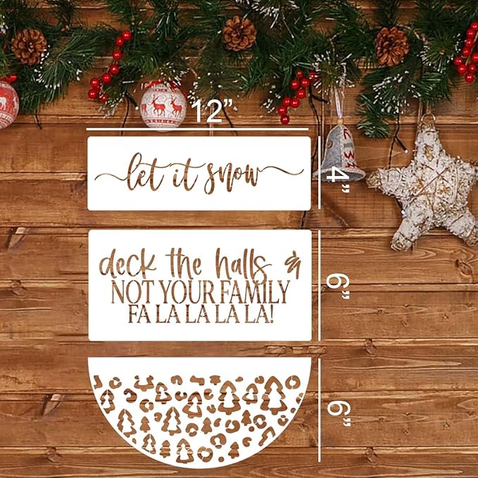 Christmas Stencils for Painting 12” Xmas Stencil for Wood Half Round Holiday Stencils Merry Christmas Let It Snow Templates for Porch Door Home Decor