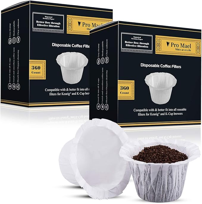 Pro Mael Disposable K Cup Coffee Filters Paper for Keurig Brewers Single Serve 1.0 and 2.0, Use with Reusable K Cup Pods, White (360 Count, Pack of 2)