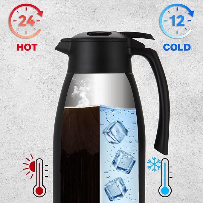 SINCE 1997 MR.CHEF 68Oz Thermal Coffee Carafe, Insulated Stainless Steel Coffee Carafes for Keeping Hot/Double Walled Vacuum Coffee Carafe (White, 2L)