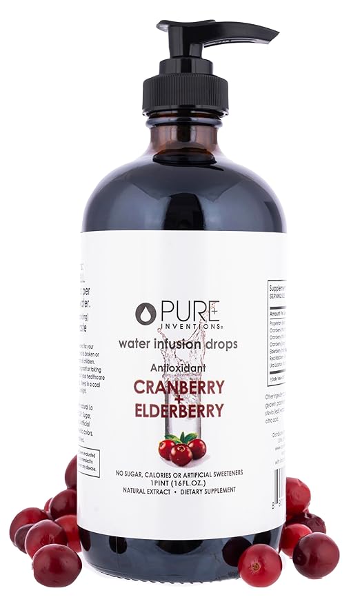 Pure Inventions - Cranberry & Elderberry Water Infusion Drops - Antioxidants & Electrolytes -Health & Wellness Drink -Immunity Support -Sugar Free, Zero Calorie, No Artificial Sweeteners -500 Servings