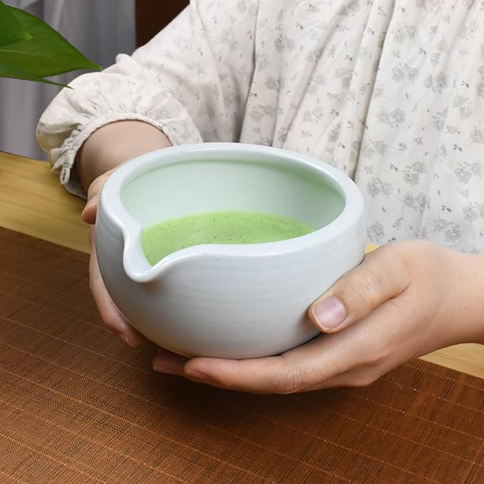 Artcome 4 Pcs Complete Matcha Tea Ceremony Kit - Bowl, Whisk, Whisk Holder, Tea Scoop - For Usucha, Koicha and Matcha Latte (White)