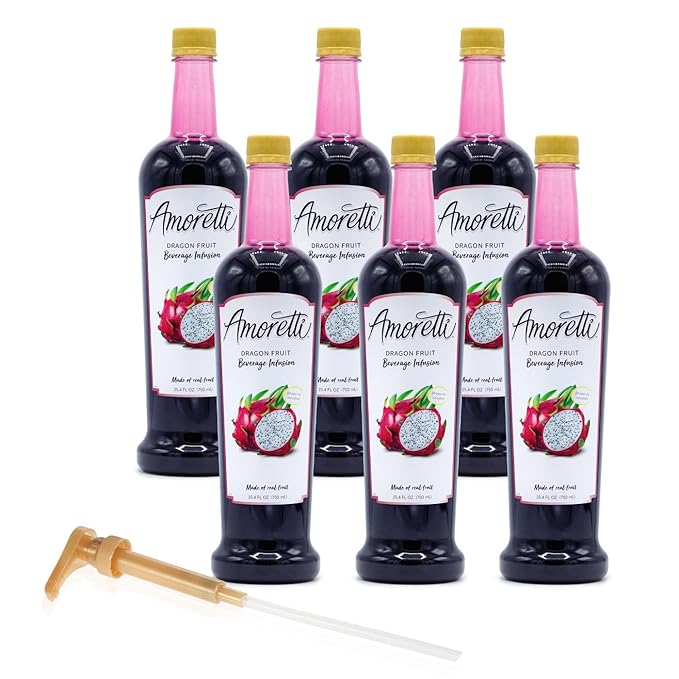 Amoretti - Dragon Fruit Beverage Infusion, 94 Servings Per Bottle (750 ml) - Drink Mix & Water Enhancer with Pump for Flavoring Cocktails, Waters, Teas, and other Beverages, Preservative Free