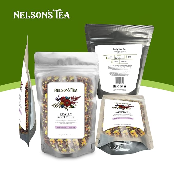 Nelson's Tea Really Root Beer - Sarsaparilla Root Herbal Loose Leaf Tea; Blend of Flavors like Sarsaparilla and Burdock, and More! - 16 oz
