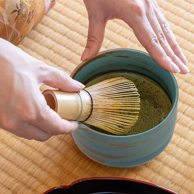 Japanese Matcha Set | Matcha Bowl with Spout | Whisk & Holder | Bamboo Scoop & Stainless Sifter | 5-Piece Traditional Matcha Kit | Designed in Japan |「Rustic Teal」