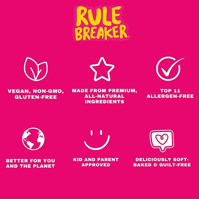 Rule Breaker Vegan & Gluten-Free Cookies | Birthday Cake Bites | Plant-Based, Dairy, Nut, Soy, Allergen Free, Kosher | Soft-Baked School Snacks for Kids and Adults (Pack of 3)