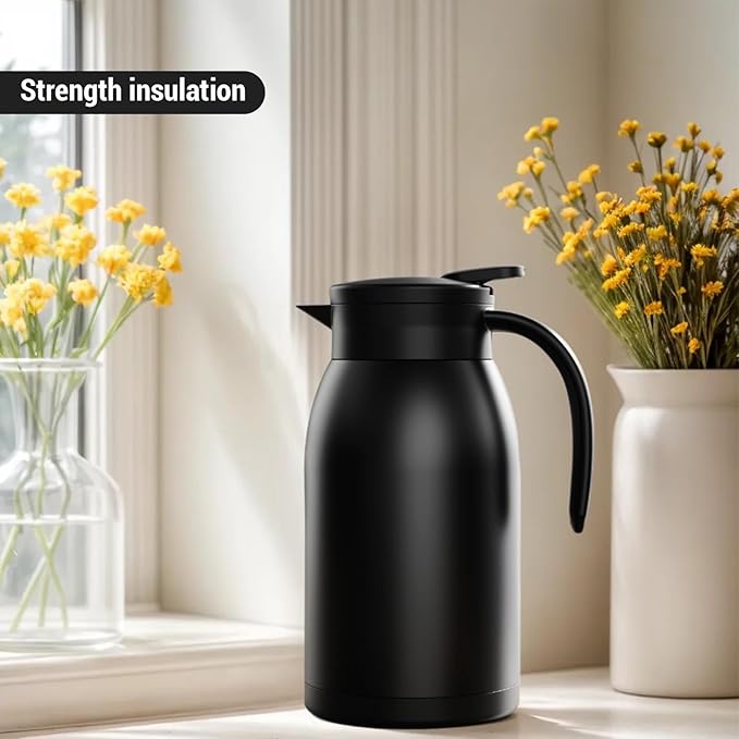 41 Oz Thermal Coffee Carafe Stainless Steel Insulated Thermos Double Wall Vacuum Flask Leak-Proof Thermos for Travel Office School Party Camping Use Black
