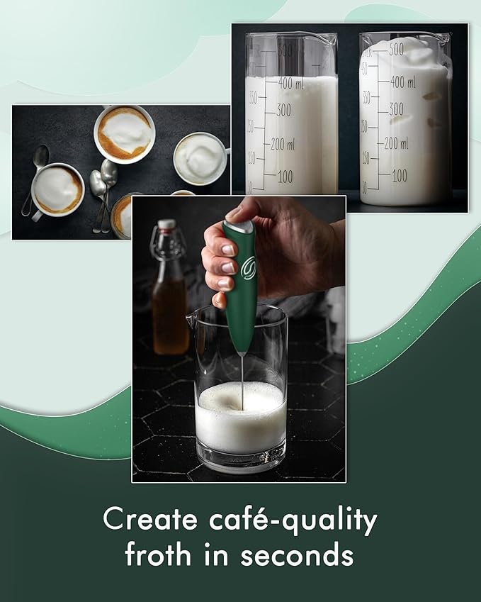 Milk Frother Handheld Frother Wand Drink Mixer Handheld Coffee Stirrers Electric Frother for Coffee Mixer Wand with 2 Whisk frother for protein powder coffee frother handheld-Green