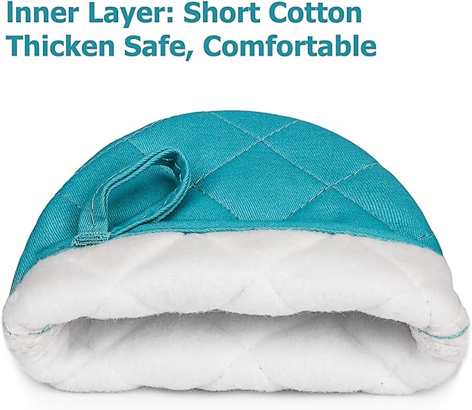 1 Pair Short Oven Mitts, Heat Resistant Silicone Kitchen Mini Oven Mitts for 500 Degrees, Non-Slip Grip Surfaces and Hanging Loop Gloves, Baking Grilling Barbecue Microwave Machine Washable