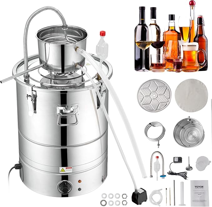 VEVOR Electric Alcohol Still 13Gal/50L,230V/60Hz, Alcohol Distiller, Distillery Kit for Alcohol include Pump & One-way Exhaust Valve & Thermometer