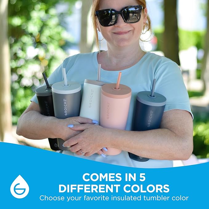 GROSCHE Jasper Insulated Stainless Steel Tumbler With Straw – Travel Cup with Lid, Extreme Insulation & Sleek Design, 23 oz - Grey