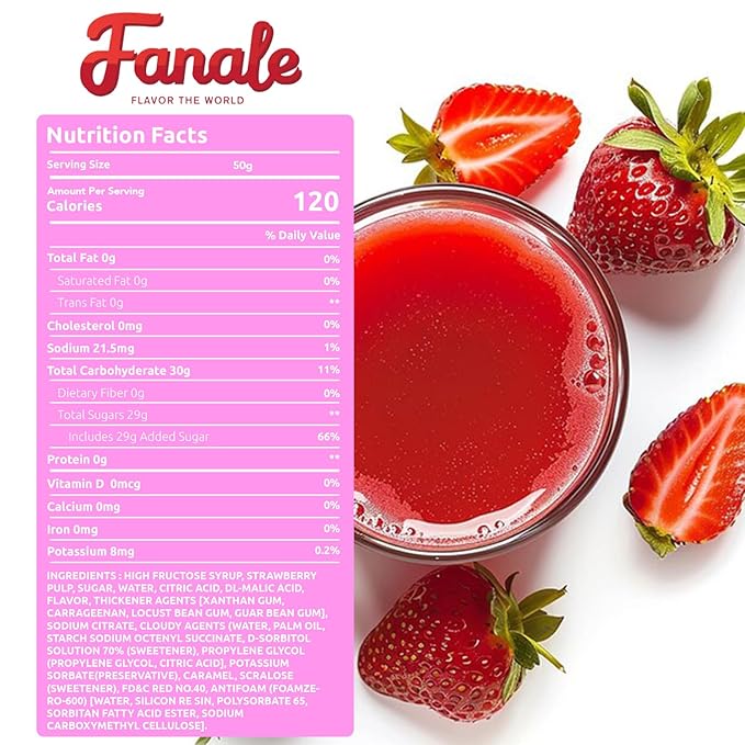 Fanale Premium Flavoring Concentrated Syrup for Bubble Tea | Strawberry Flavor Syrup | for Boba Tea, Smoothies, Slushes, Desserts | 5.5 pound Pack of 6 | SRP501-CS