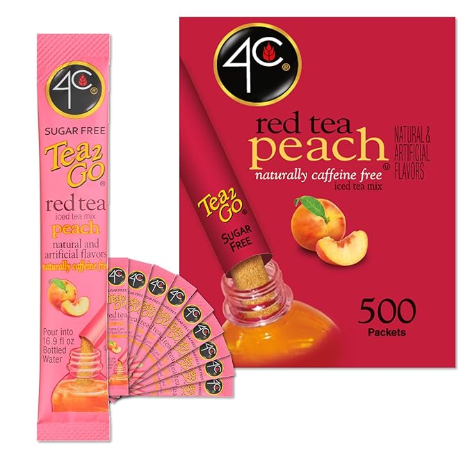 4C Powder Drink Stix, Red Tea Peach 500 Count, Bulk Buy, Singles Stix, On the Go, Refreshing Water Flavorings, Value Pack