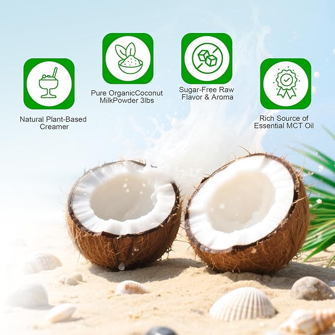 Instant Organic Coconut Milk Powder (226g/5pack) - Easy to Mix in Smoothies, Lattes & Recipes, Keto-Friendly, Vegan, No Preservatives