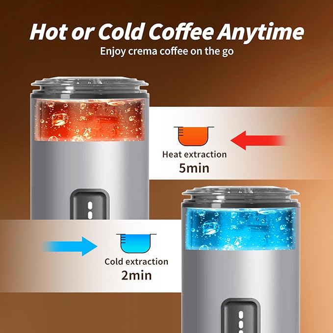 Stainless Steel Portable Espresso Maker | 7500mAh Rechargeable Battery | 20 Bar Self-Heating with USB-C | Works with Most Capsules Compatible for Camping, Travel, Outdoor (Silvery)