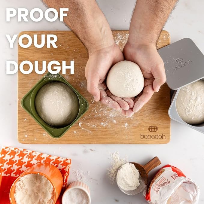 Babadoh Pizza Dough Proofing Silicone Containers with Lids | Pizza Making Accessories | The Perfect Pizza | Set of 6 | Multi Yellow (2 Dough, 2 Olive, 2 Yellow) | Original Size (make 12" Pizzas)