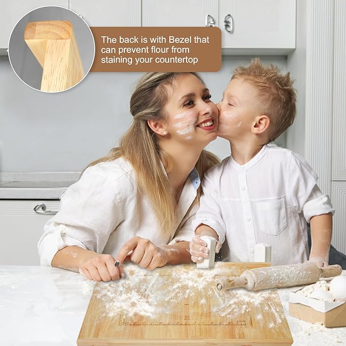 Reversible Wooden Pastry Board, 24" x 20" Wooden Cutting Board with Lip, Pastry Board Cutting Board Chopping Board Pie Board with Engraved Ruler for Counter Top Kitchen