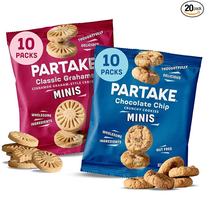 Gluten Free Partake Crunchy Chocolate Chip Cookies + Classic Graham Crackers Variety Pack - Vegan - Free From the Top 9 Allergens Including Dairy, Wheat, Soy, Eggs, & Peanuts - Non GMO - Safe School & Office Snack (20 Packs, 0.67 oz)
