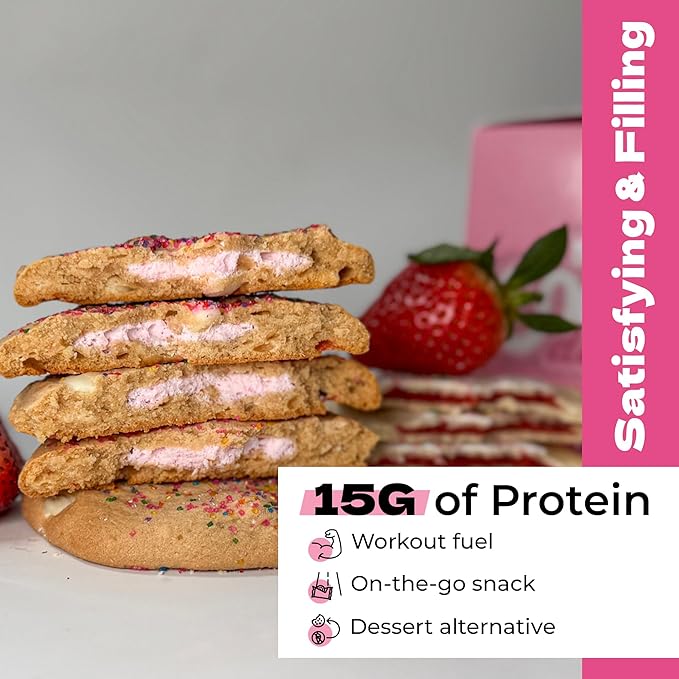 My Cookie Dealer Protein Cookies, Strawberry Creme (2.2oz, Pack of 3) - 15g Protein per Cookie - Individually Wrapped Workout Snacks for On-The-Go Travel