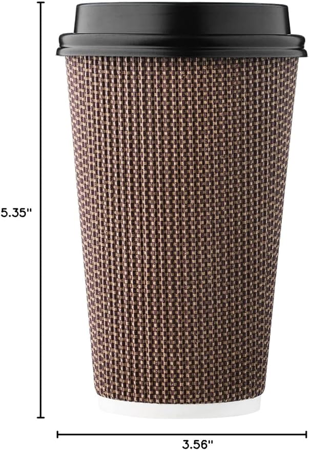 [85 SET]Harvest Pack 16 oz Coffee Cups, Disposable Insulated Ripple Coffee Cups, Double-Walled To go Cups with Lids, Brown Geometric, Drinking Paper Cups for Tea Hot Chocolate Drinks