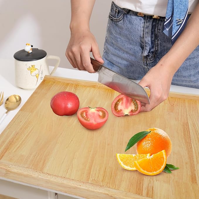Reversible Wooden Pastry Board, 24" x 20" Wooden Cutting Board with Lip, Pastry Board Cutting Board Chopping Board Pie Board with Engraved Ruler for Counter Top Kitchen