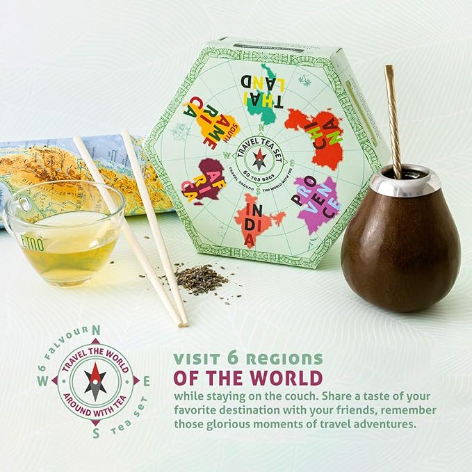ACORUS Travel Tea Set | Round-The-World Trip of Your Dreams with Selection of Teas You Have Never Tasted Before | Assorted Tea Gift Set | Herbal and Fruit Variety Pack | 60 Tea Bags