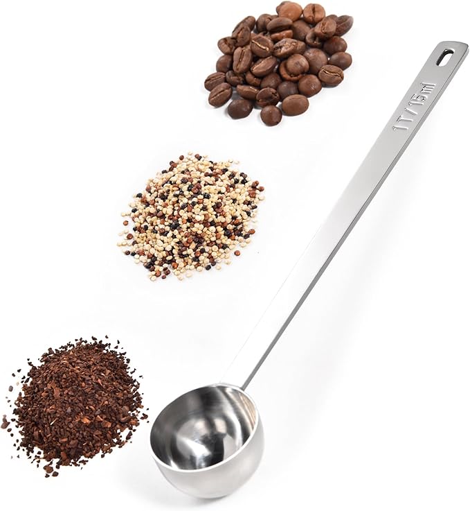 18/8 Stainless Steel Coffee Scoop, Doosu Food-Grade Metal Measuring Spoon with 6.9in Long Handle, Tablespoon Scooper for Coffee Beans, Ground Coffee, Espresso, Protein Powders, Tea, Sugar (1 Tbsp)