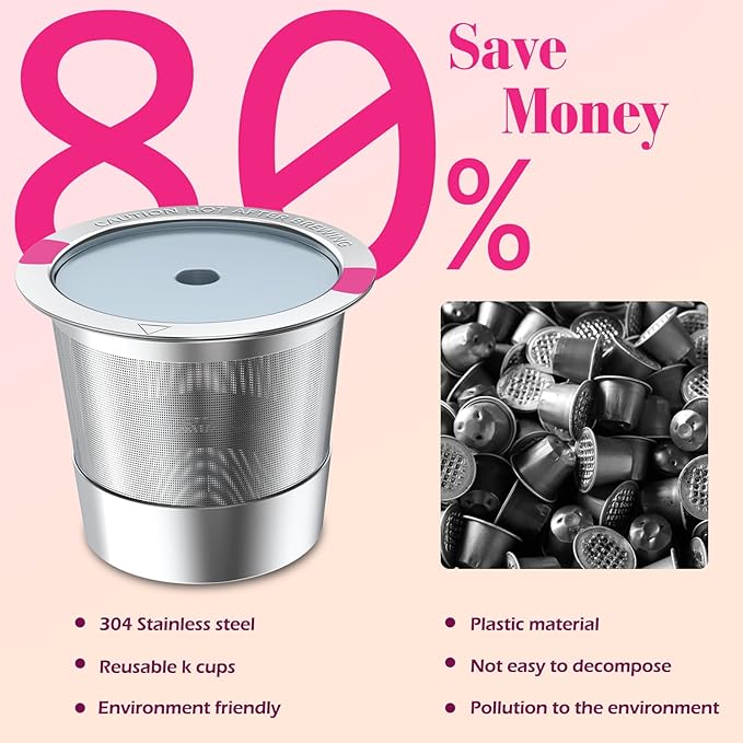 Reusable K Cups Coffee Pods for K eurig, Universal Stainless Steel Reusable K Cup Coffee Filters Compatible with K eurig 1.0 Coffee Machines,Eco-Friendly, BPA-Free (4 Pack)
