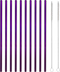 10 Pcs Stainless Steel Straws, Reusable Drinking Straws, Straight Metal Straw Sets with 2 Pcs Cleaning Brushes (10.5 Inch, Purple)