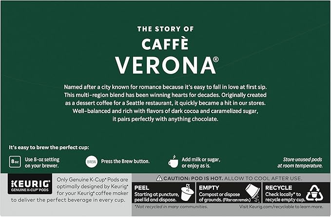 Starbucks K-Cup Coffee Pods, Dark Roast Coffee, Caffè Verona, 100% Arabica, 6 boxes (60 pods total)